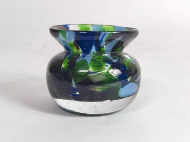 Vintage Blue/Green Splatter Art Glass Vase