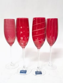 (4) Mikasa Red Art Glass WIne Glasses