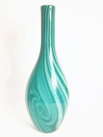 Vintage Murano Italy Aqua Green Swirl Glass Vase