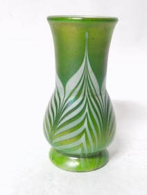 Vintage Tiffany Style Iridescent Green Pulled Feat