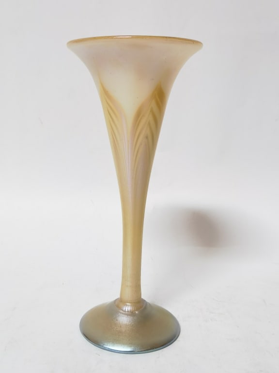 Vintage Tiffany Style Iridescent Amber Pulled Feat (1 of 4)