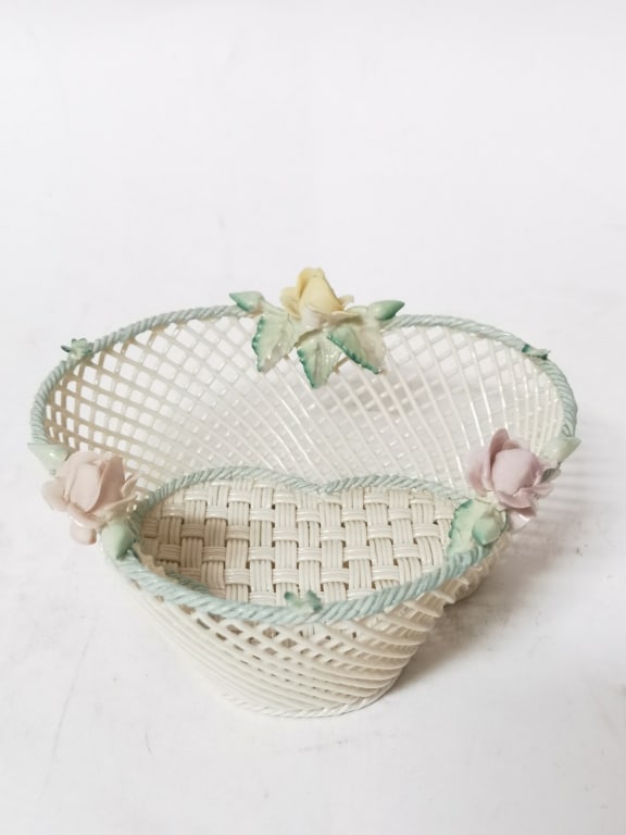 Vintage Belleek Porcelain Weaved Basket (1 of 4)