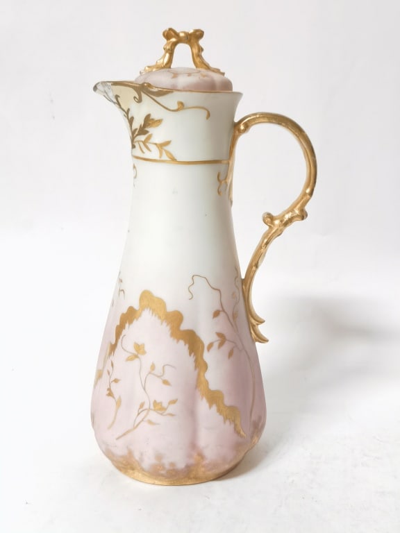 Vintage GDA Limoges Gilt Porcelain Chocolate Pot: Vintage GDA Limoges Gilt Porcelain Chocolate Pot, 11.5in