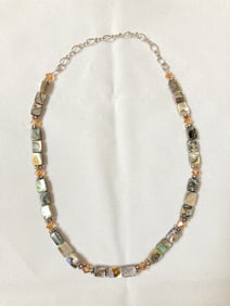 Abalone Square Bead Necklace with 925 Clip
