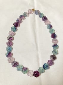Watermelon Tourmaline Flower Bead Necklace