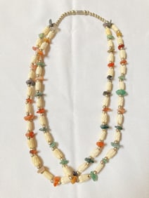 Bone, Jade, Agate Bead Necklace