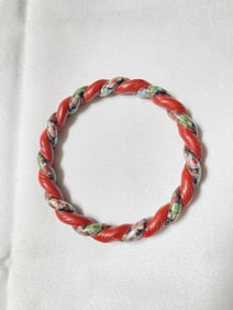 Faux Cinnabar and Cloisonne Bangle Bracelet