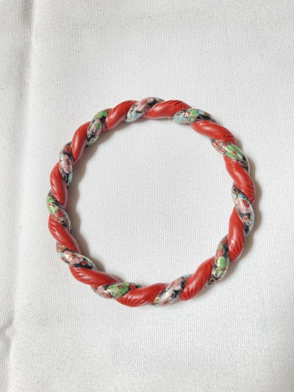 Faux Cinnabar and Cloisonne Bangle Bracelet (1 of 3)