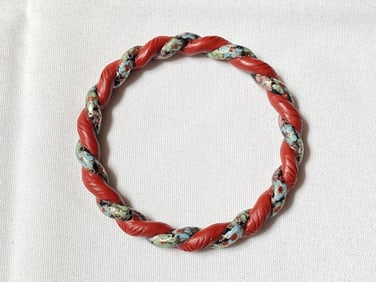 Faux Cinnabar and Cloisonne Bangle Bracelet