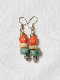 Pr. of Turquoise, Coral, Stone Earrings