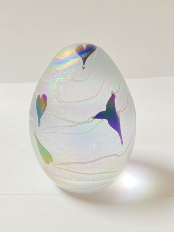 Unmarked Iridescent Frosted Heart Glass Paperweigh (1 of 3)