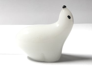 Murano Italy White Polar Bear Glass Paperweight
