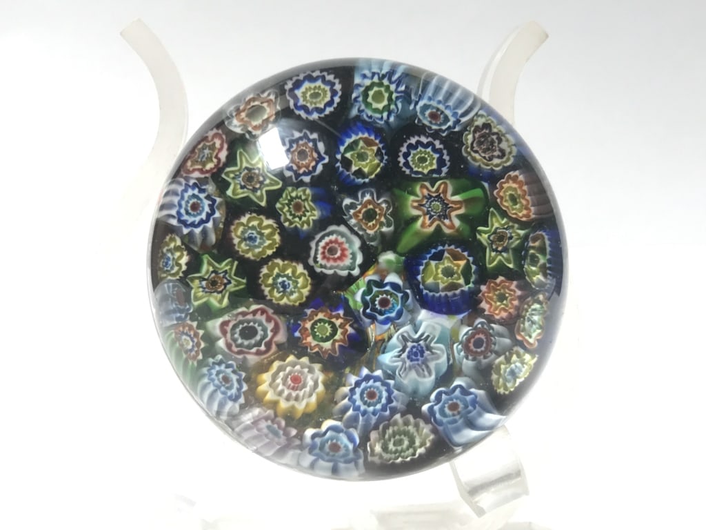 Murano Italy Millefiori Glass Paperweight: Murano Italy Millefiori Glass Paperweight, 2in by 2.5in