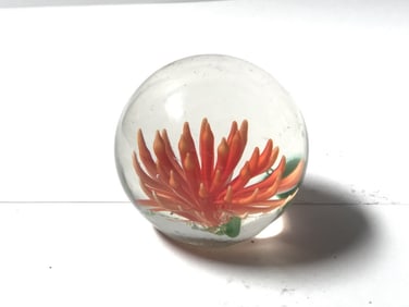 Unmarked Red Flower Glass Paperweight