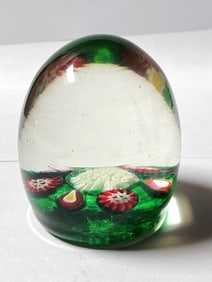 Unmarked Millefiori Egg Shape Glass Paperweight