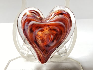 Dockyard Glassworks Amber Swirl Glass Heart Paperw
