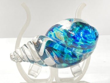 2003 Signed KKK Blue Glitter Swirl Glass Shell Pap
