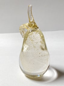 Signed Parko Glitter Glass Pear Paperweight