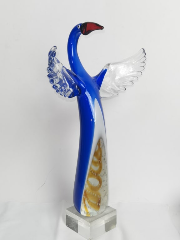 Large Vintage Murano Italy Art Glass Bird: Large Vintage Murano Italy Art Glass Bird, 17in