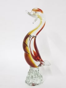 Vintage Murano Italy Red/Clear Glass Duck