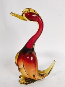 Vintage Murano Italy Red/Amber Sommerso Glass Duck