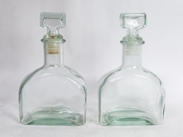 Pr. of Vintage Italian MCM Paie Green Glass Decant