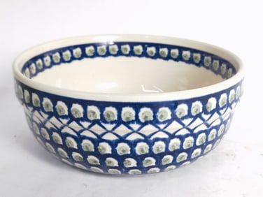 Vintage Boleslawiec Pottery Peacock Lattice Bowl