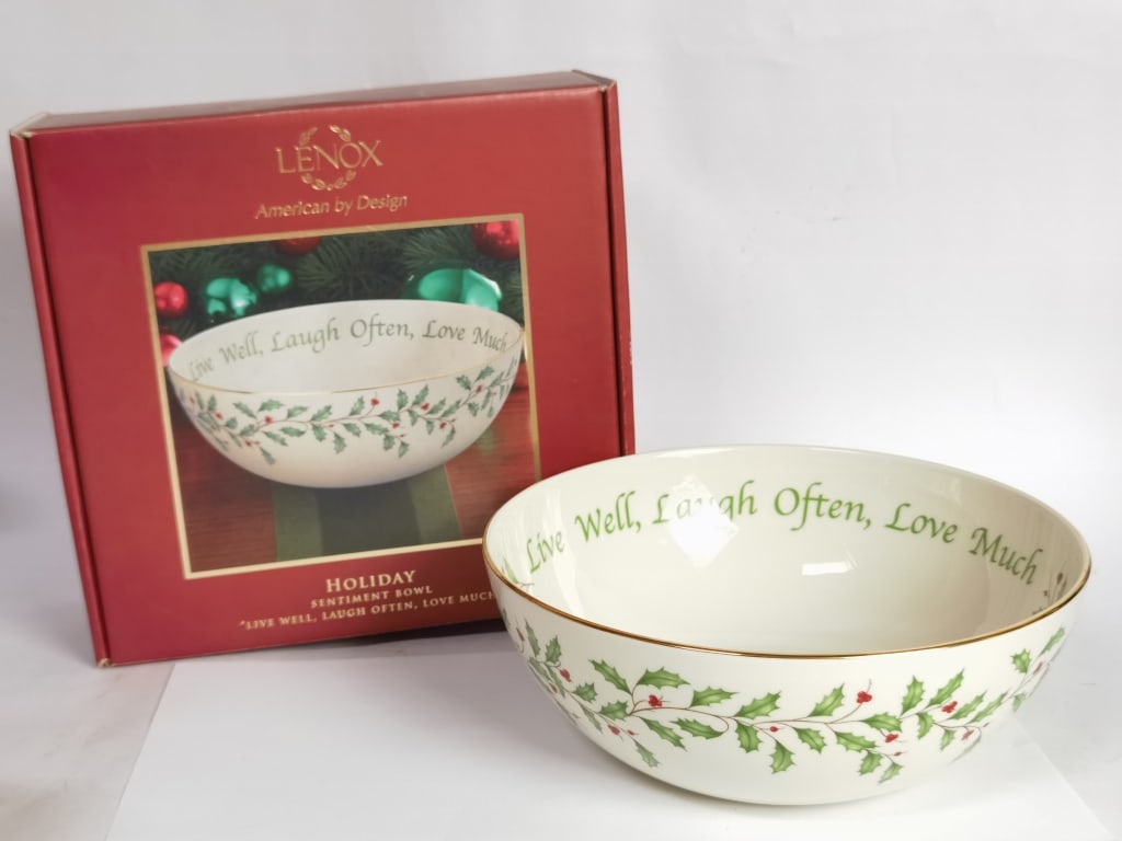 Vintage Lenox Holiday Porcelain Sentiment Bowl: Vintage Lenox Holiday Porcelain Sentiment Bowl, 3.25in by 9.25in
