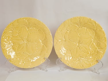Pr. of Bordallo Pinheiro Porcelain Yellow Hibiscus