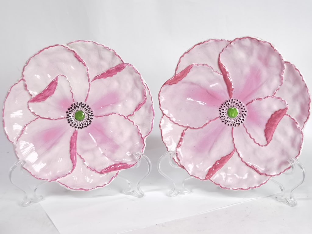 Pr. of Italian Porcelain Pink Flower Plates (1 of 5)
