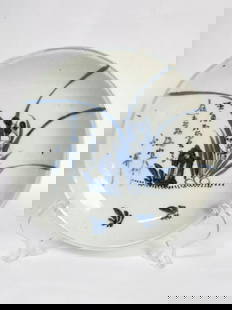 Antique Chinese Porcelain B&W Floral Plate: Antique Chinese Porcelain B&W Floral Plate, 8in