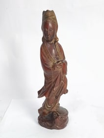 Vintage Chinese Wood Carved Guanyin