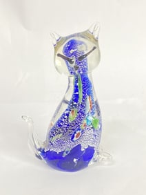 Vintage Murano Italy Millefiori Art Glass Cat