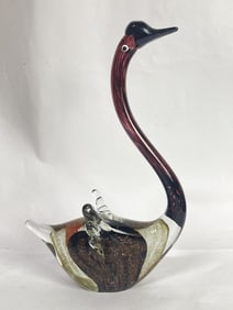 Vintage Murano Italy Glitter Amethyst Glass Swan