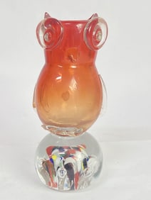 Vintage Murano Italy Art Glass Owl Paperweight Vas