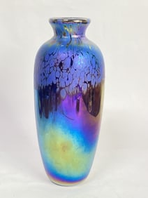 1992 Alloway Iridescent Splatter Glass Vase