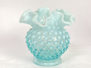 Vintage Fenton Aqua Glass Hobnail Vase