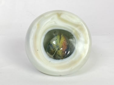 Signed Damian Iridescent Geode Art Glass Paperweig