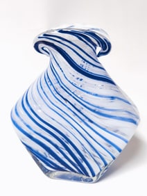 Vintage Murano Italy Blue/White Swirl Glass Vase