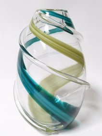 Vintage Blue/Green Swirl Art Glass Vase