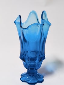 Vintage Fenton Blue Glass Handkerchief Pedestal Va