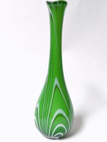 Vintage Hand Made Green Swirl Art Glass Vase