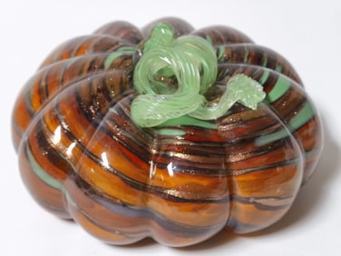 Vintage Amber/Glitter Swirl Art Glass Pumpkin