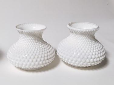 Pr. of Vintage Imperial Glass Milk Glass Hobnail L