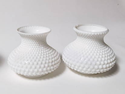 Pr. of Vintage Imperial Glass Milk Glass Hobnail L: Pr. of Vintage Imperial Glass Milk Glass Hobnail Lamp Shades, 5in by 5.5in