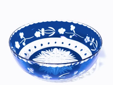 Vintage Cobalt Blue Cut-to-Clear Glass Bowl