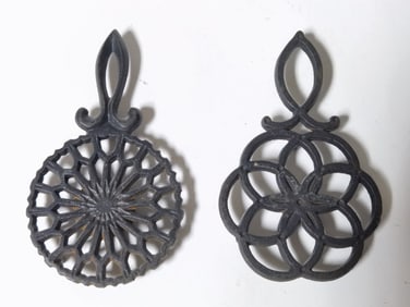 (2) Vintage Wilton Small Black Cast Iron Trivets