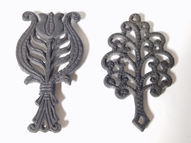 (2) Vintage Small Black Cast Iron Trivets