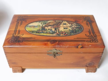 Vintage British Cottage Wood Jewelry Box