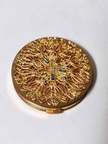 Vintage Rhinestone Gold-Tone Compact Box